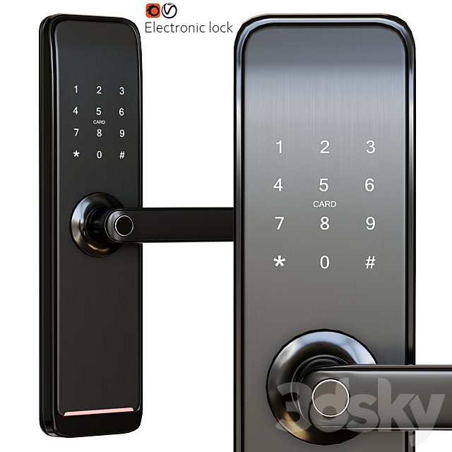 Electronic door handle lock 3DS Max Model - thumbnail 2