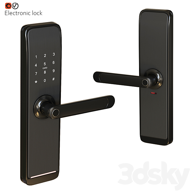 Electronic door handle lock 3DS Max Model - thumbnail 3