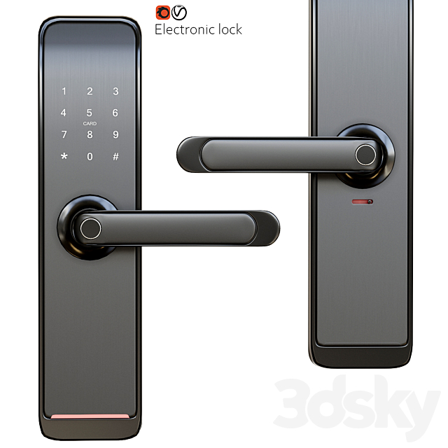 Electronic door handle lock 3DS Max Model - thumbnail 4