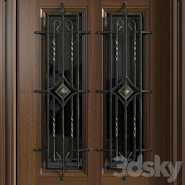 Entrance door with wrought-iron grille 3DSMax File - thumbnail 2