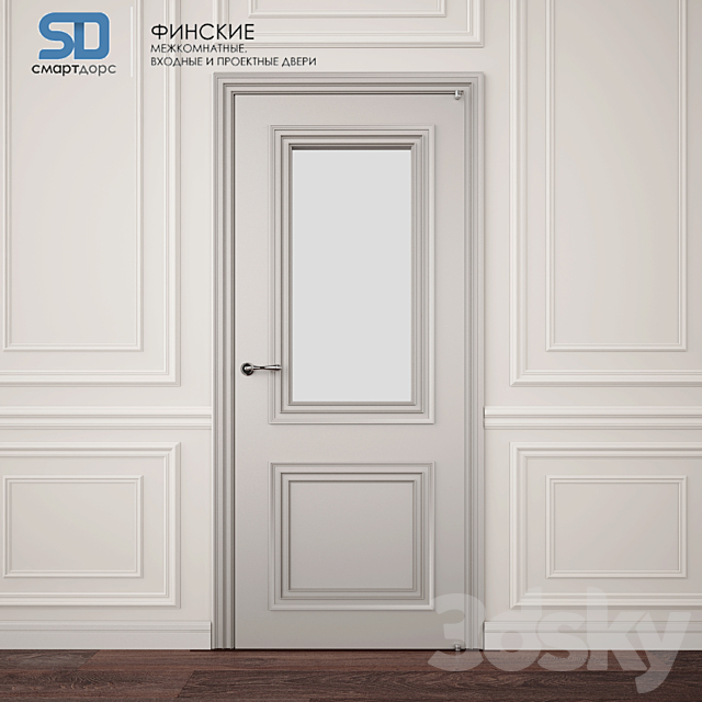 Finnish doors (with glass) with wall decor 3DSMax File - thumbnail 1