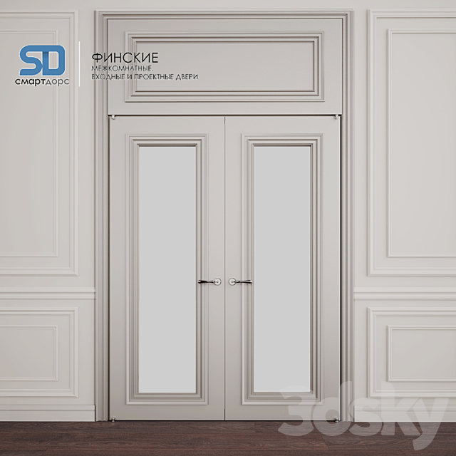 Finnish doors (with glass) with wall decor 3DSMax File - thumbnail 2