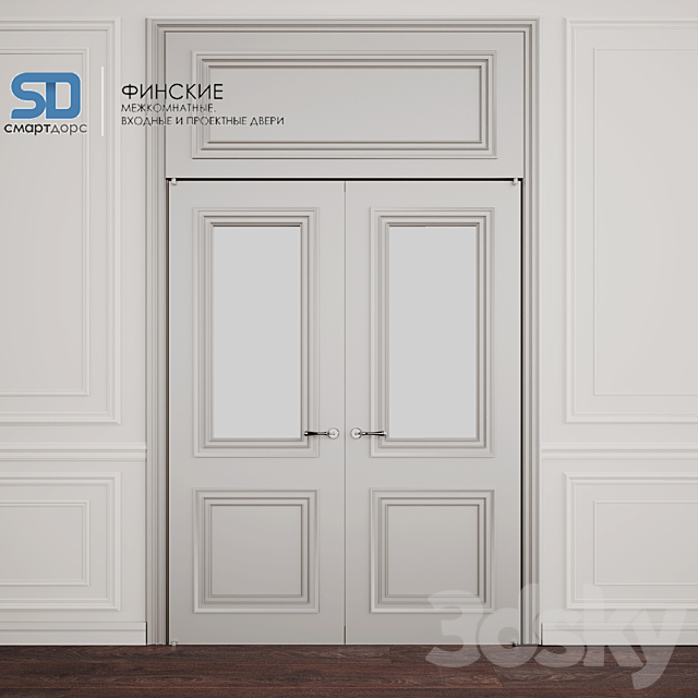 Finnish doors (with glass) with wall decor 3DSMax File - thumbnail 3