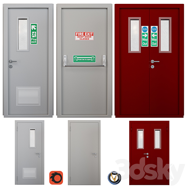 Fire door 2 (3 pcs.) 3ds Max - thumbnail 1