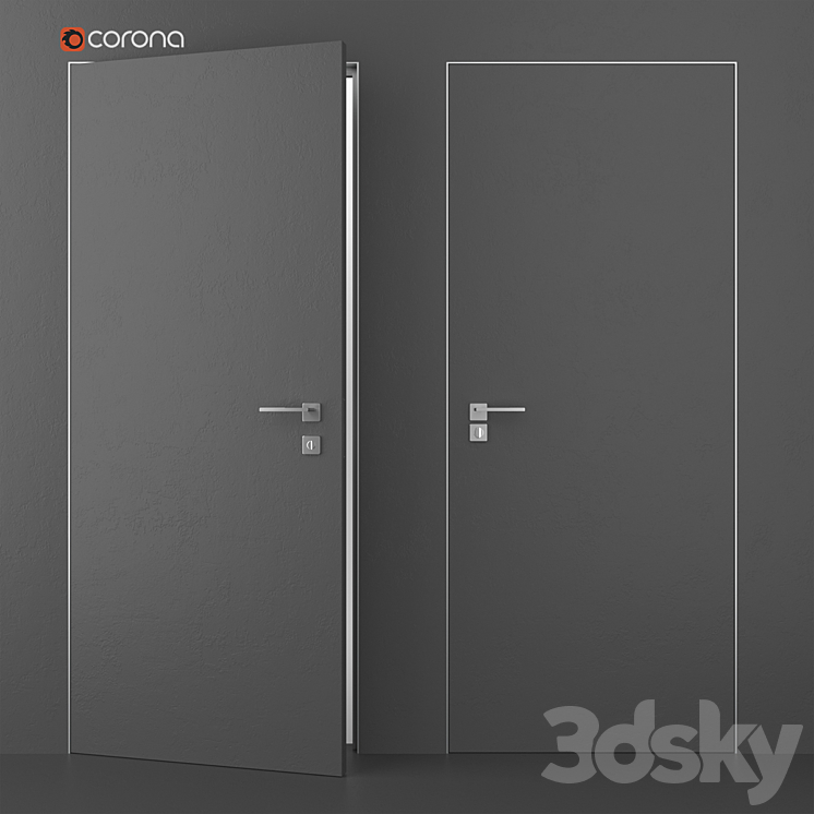 Flush-mounted interior door 3DS Max - thumbnail 2