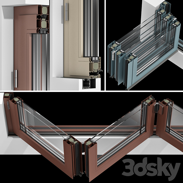 Folding Stained Glass Aluminum Doors 3DS Max Model - thumbnail 2