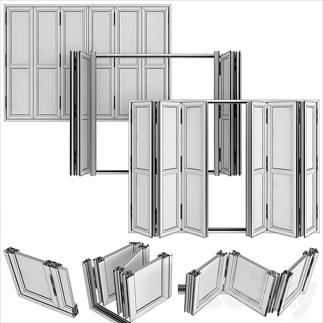 Folding stained Glass Aluminum Doors 3DS Max Model - thumbnail 2