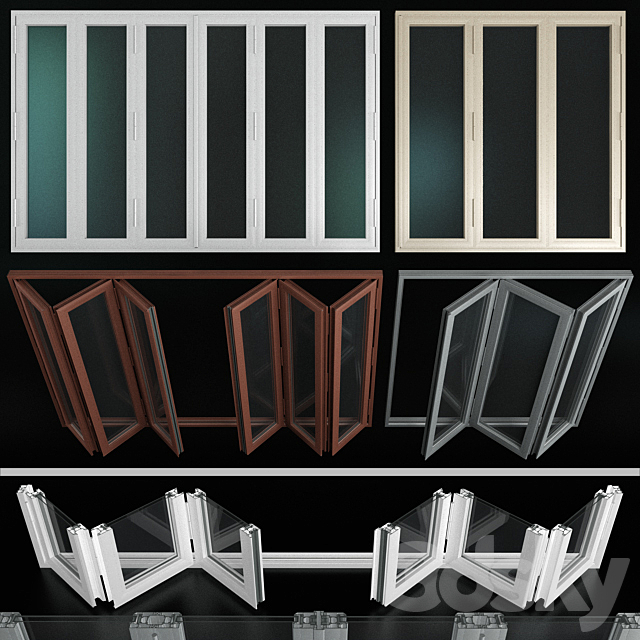 Folding stained Glass Aluminum Doors 3DSMax File - thumbnail 1