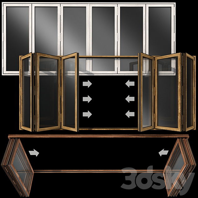 Folding stained Glass Wooden Doors 3ds Max - thumbnail 1