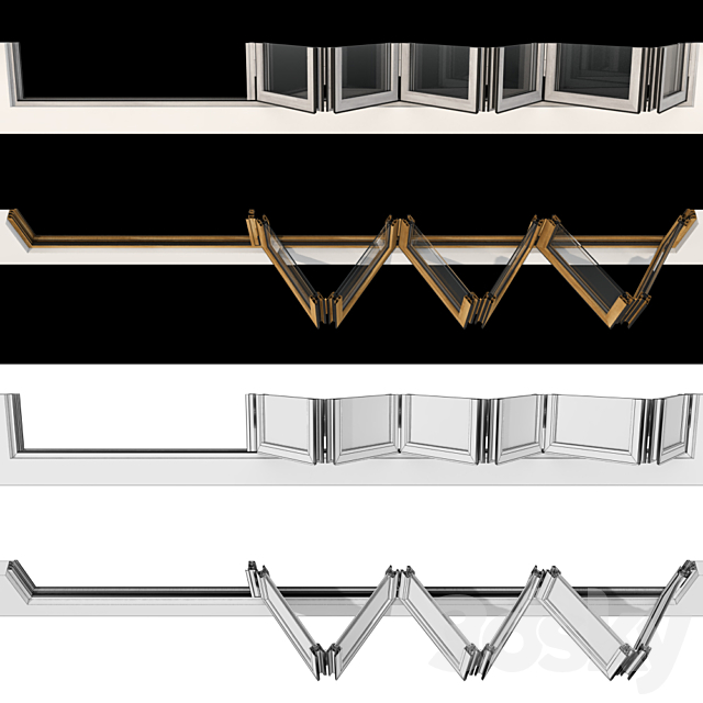 Folding stained Glass Wooden Doors 3DS Max Model - thumbnail 3