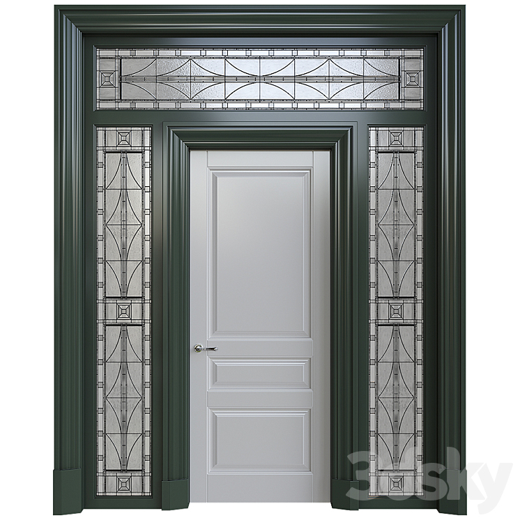 Front door with stained glass 3DS Max - thumbnail 1