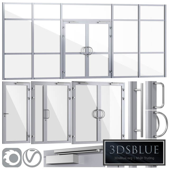 Glass fire doors and partitions a set of handles 3DS Max - thumbnail 3