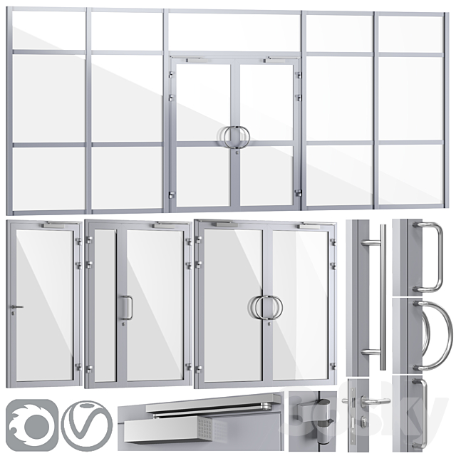 Glass fire doors and partitions. a set of handles 3DSMax File - thumbnail 1