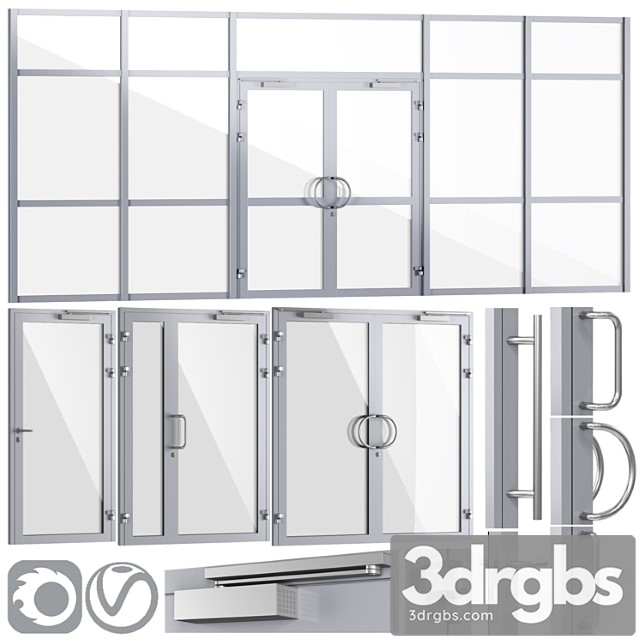 Glass Fire Doors And Partitions Handles Set 1 3dsmax Download - thumbnail 1