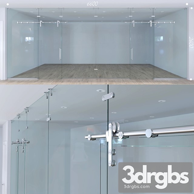 Glass Partition With Sliding Doors 1 3 3dsmax Download - thumbnail 1