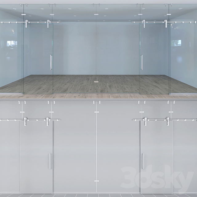 Glass partition with sliding doors – 1 3DS Max Model - thumbnail 3