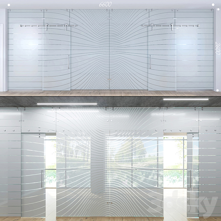 Glass partition with sliding doors – 3 3DS Max - thumbnail 1