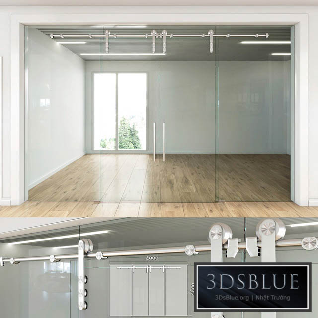 Glass partition with sliding doors – 4 3DS Max - thumbnail 3