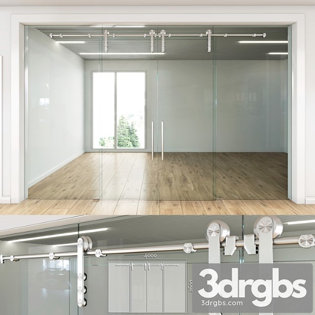 Glass partition with sliding doors – 4 3dsmax Download - thumbnail 1