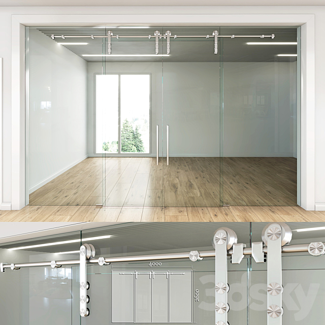 Glass partition with sliding doors – 4 3DSMax File - thumbnail 1