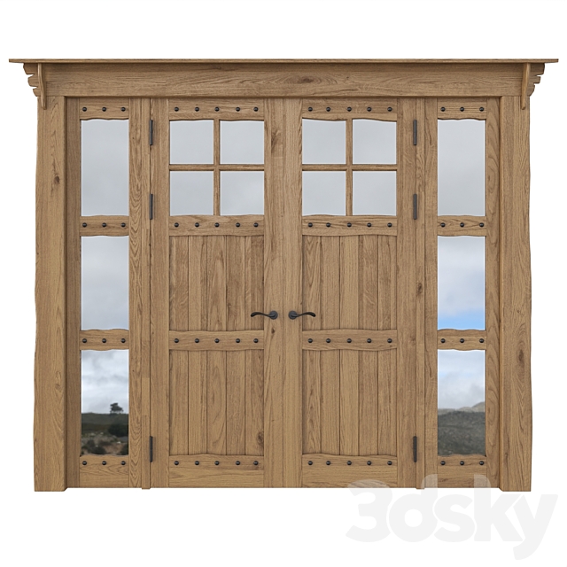 Hinged wooden door made of solid pine 3ds Max - thumbnail 1