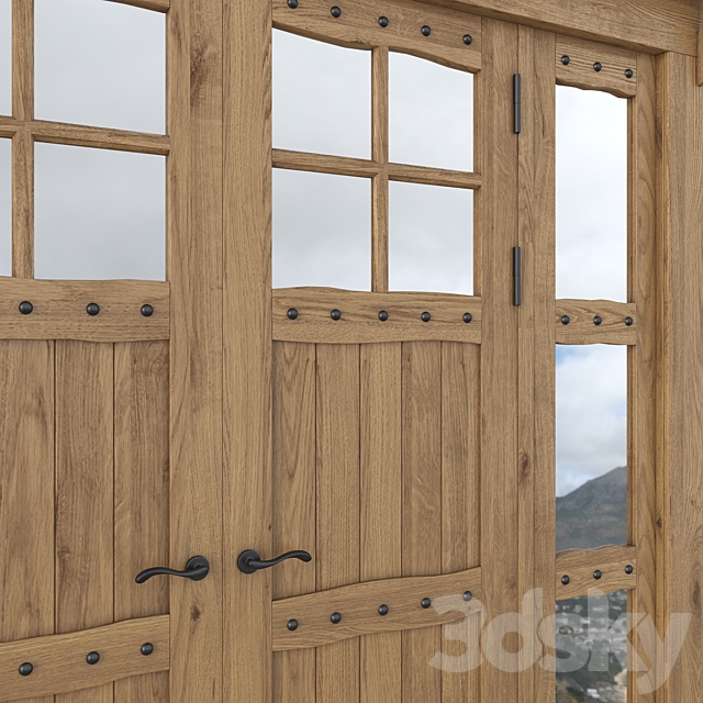 Hinged wooden door made of solid pine 3ds Max - thumbnail 3