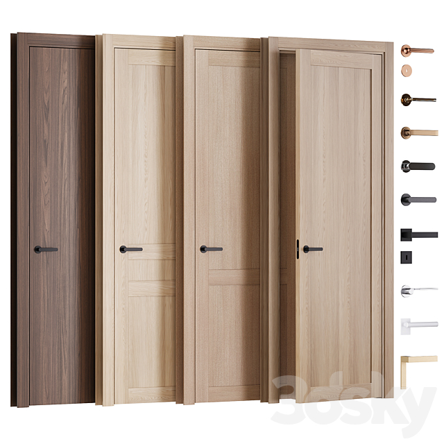 Interior veneered doors with frame and fittings 3ds Max - thumbnail 1