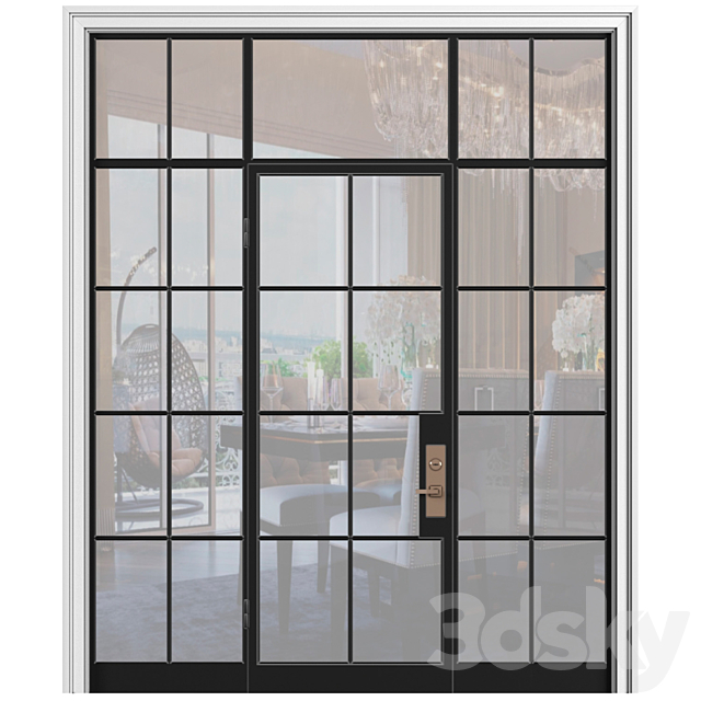 Interroom modern Art Deco style door. Glass partition. Entrance Art Deco Interior Door 3ds Max - thumbnail 1