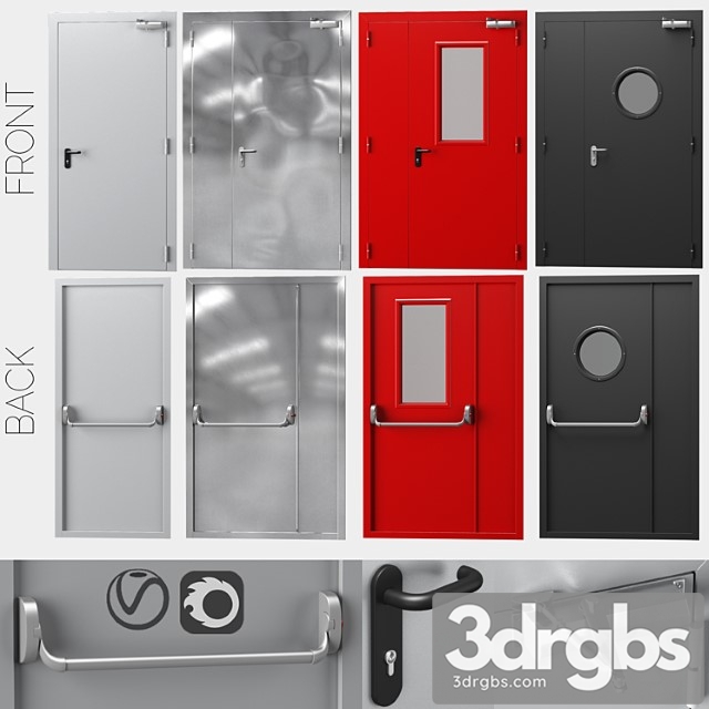 Metal Fire Doors 4 Colors 3dsmax Download - thumbnail 1