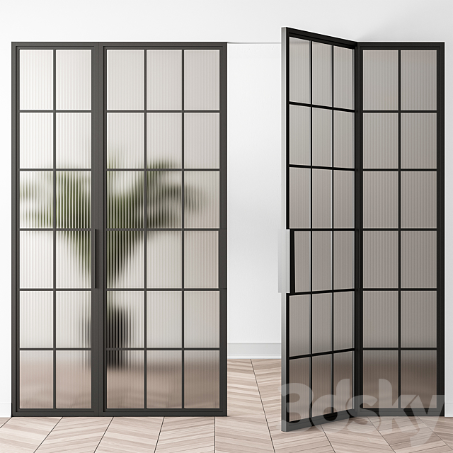 Metal Frame Mate Glass Modern Door – Door Model 45 3DS Max Model - thumbnail 2