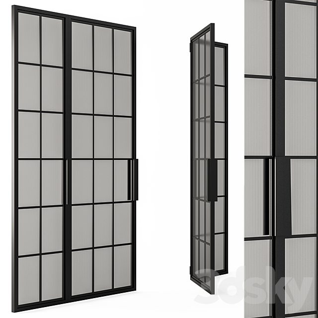 Metal Frame Mate Glass Modern Door – Door Model 45 3DS Max Model - thumbnail 3