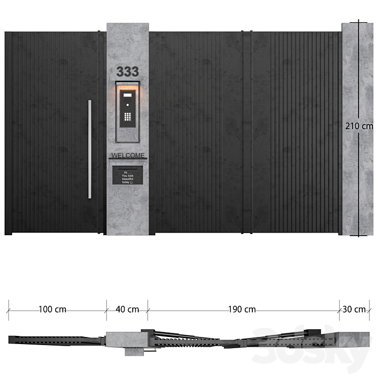 Modern door 09 3DS Max Model - thumbnail 2