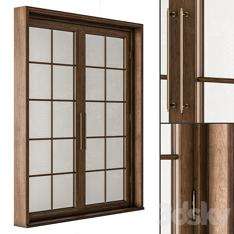 Neo Classic Glass and Wood Door Set 42 3DS Max Model - thumbnail 3