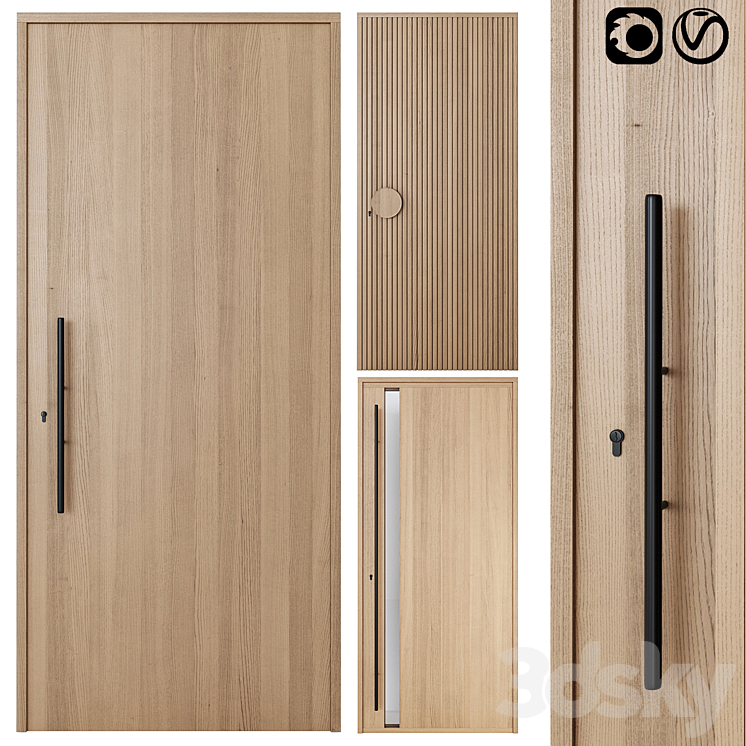 Oak Entrance Doors 3DS Max Model - thumbnail 1