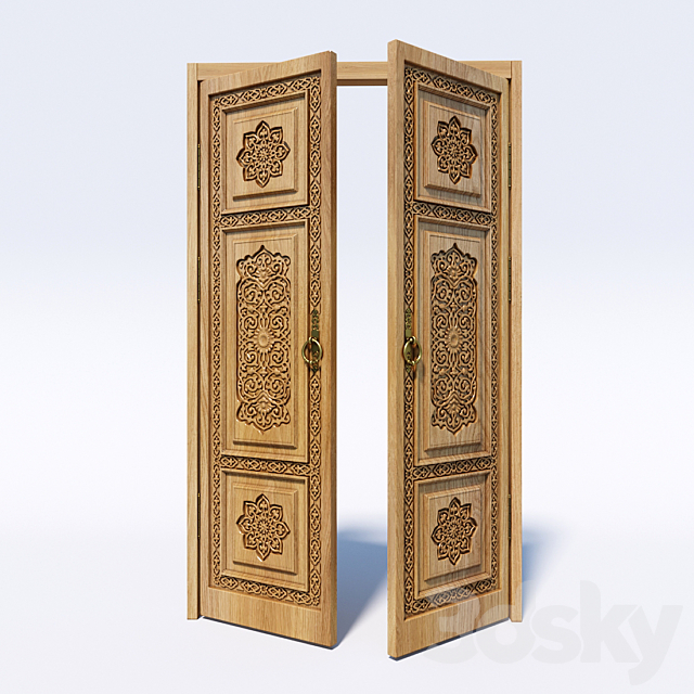 Oriental style door 3DS Max Model - thumbnail 2