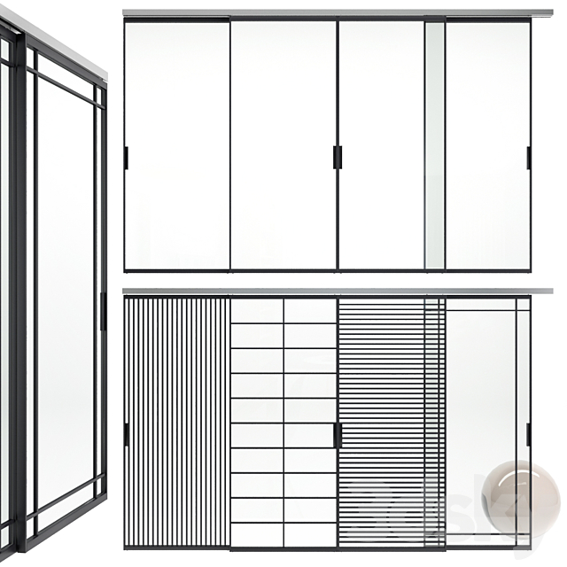 Sliding glass partitions Union in Stratus Slim profile 3ds Max - thumbnail 1