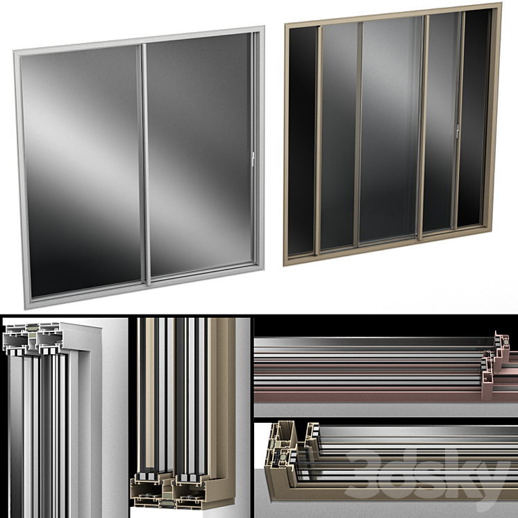 Sliding Stained Glass Aluminum doors 3DS Max Model - thumbnail 1