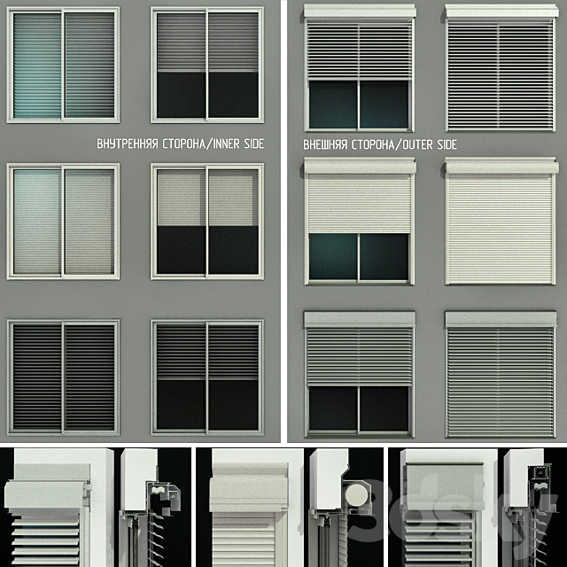 Sliding stained glass doors with roller shutters 3ds Max - thumbnail 1