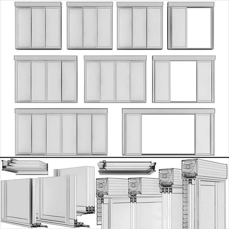 Sliding stained glass doors with roller shutters 3DS Max - thumbnail 2