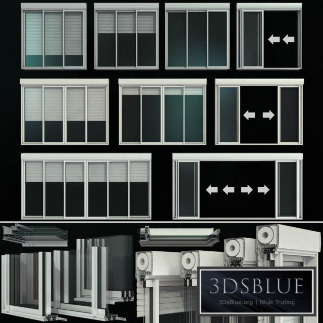 Sliding stained glass doors with roller shutters 3DS Max - thumbnail 3