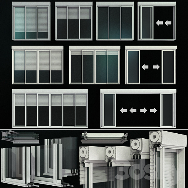 Sliding stained glass doors with roller shutters 3DSMax File - thumbnail 1