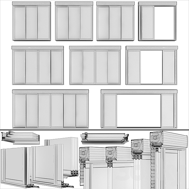 Sliding stained glass doors with roller shutters 3DSMax File - thumbnail 2