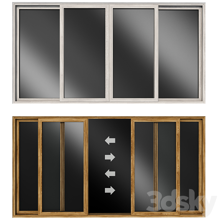 Sliding stained glass wooden doors 3DS Max - thumbnail 1