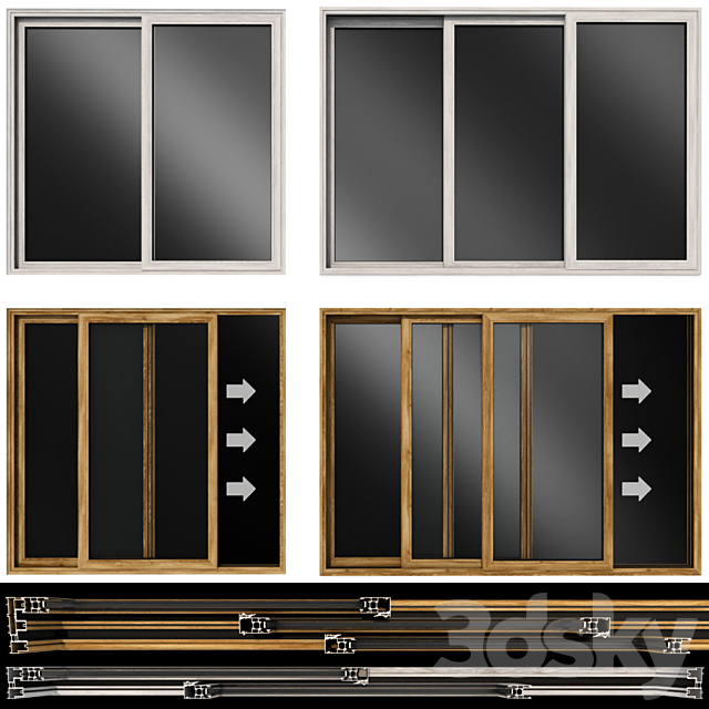 Sliding stained glass wooden doors 3DSMax File - thumbnail 1