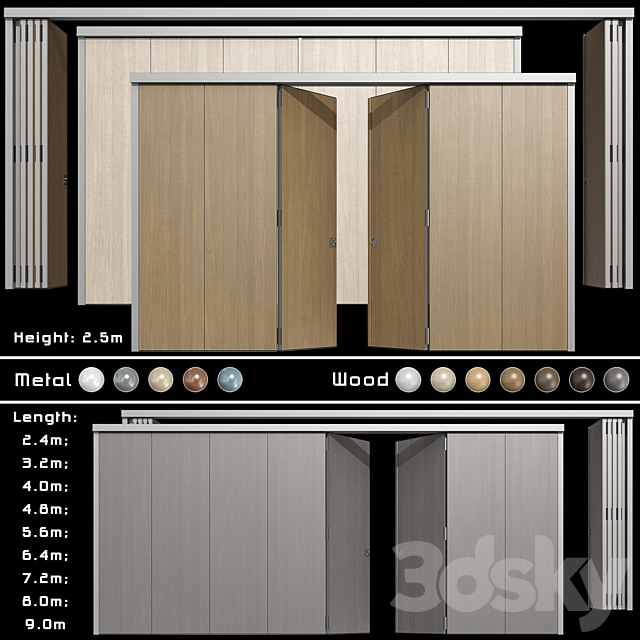 Sliding wooden partition wall 3ds Max - thumbnail 1