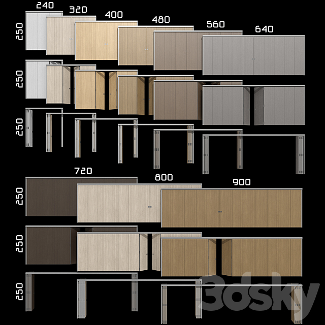 Sliding wooden partition wall 3ds Max - thumbnail 2