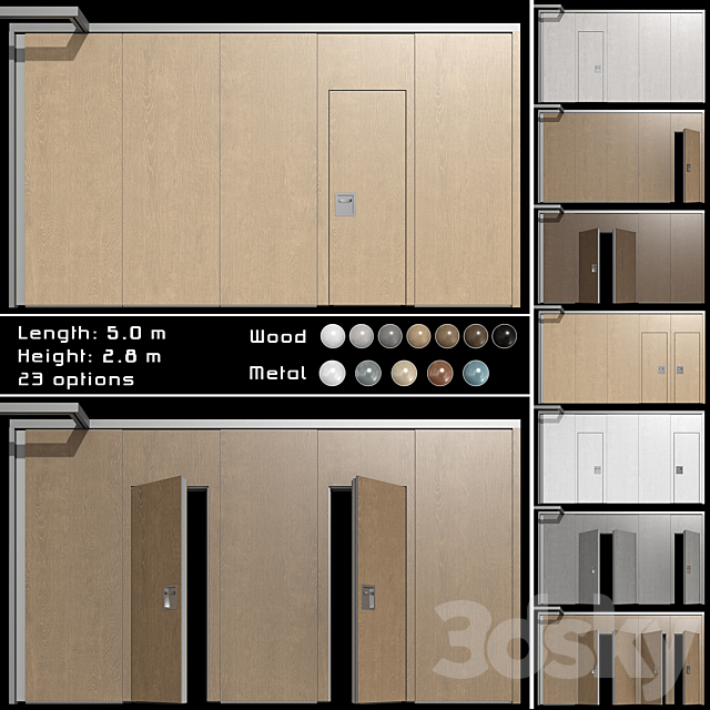 Sliding wooden partition wall 3ds Max - thumbnail 1