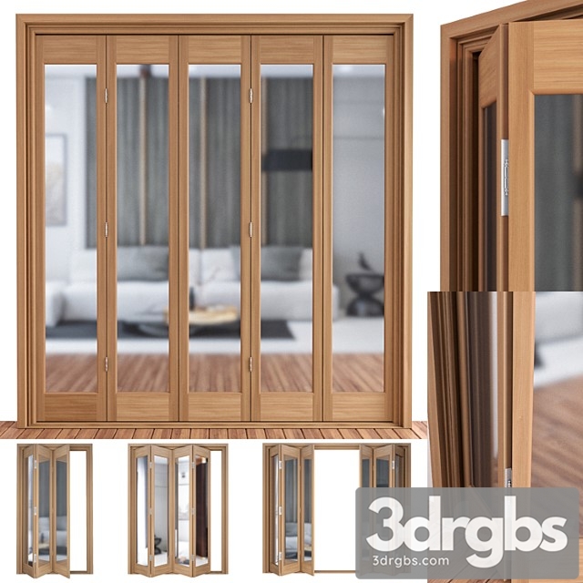 Slimfold oak marston clear glass folding door system 3dsmax Download - thumbnail 1