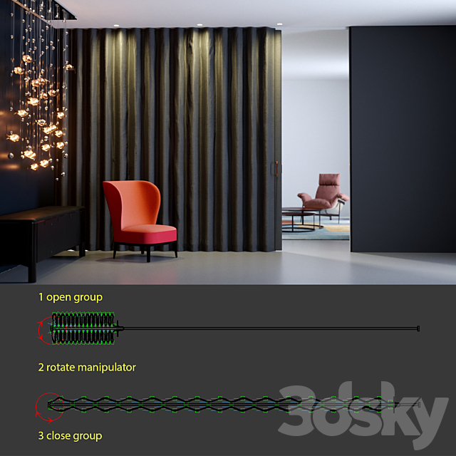 Soft sliding partition 3ds Max - thumbnail 2