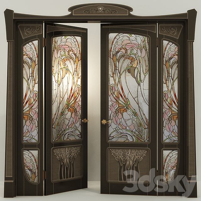 Stained glass door two-field modern 3DS Max Model - thumbnail 1